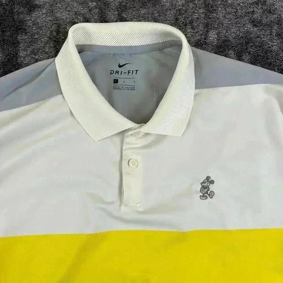Nike Golf Dri-Fit Mickey Mouse Disney Parks Men's Polo Sz L Striped Yellow Gray - Picture 2 of 11